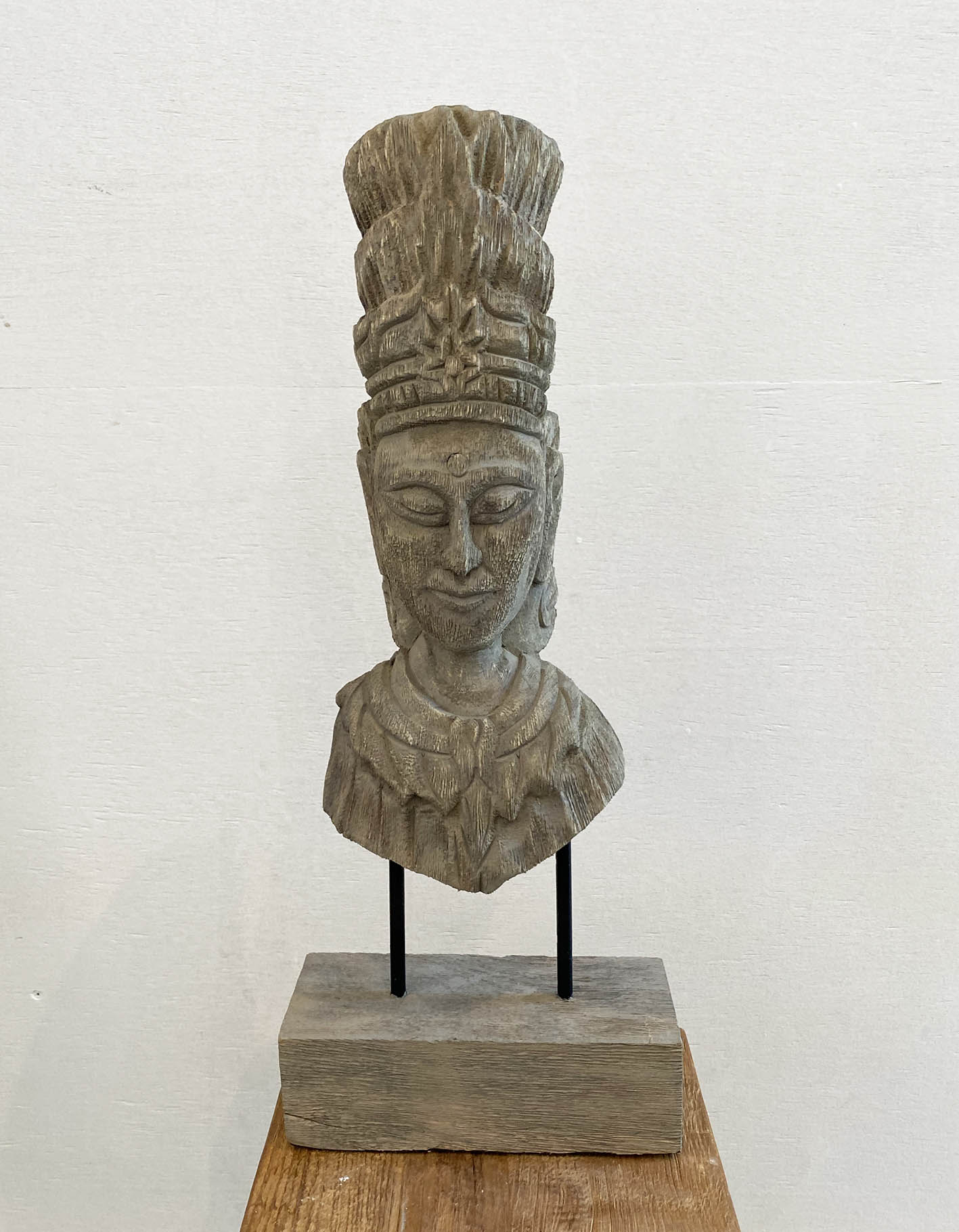 CARVED WOODEN INDIAN STATUE